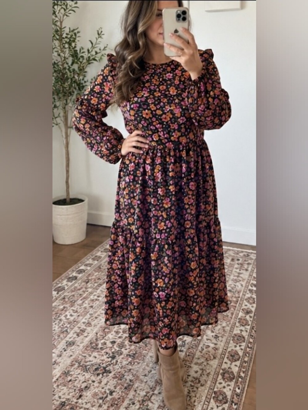 H&M Cottagecore Floral Long Sleeve Midi Dress XS